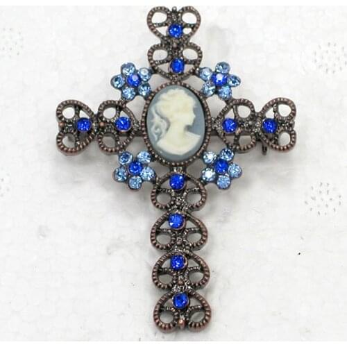 Blue Rhinestone Cross Pin brooches Pendant C898 B3