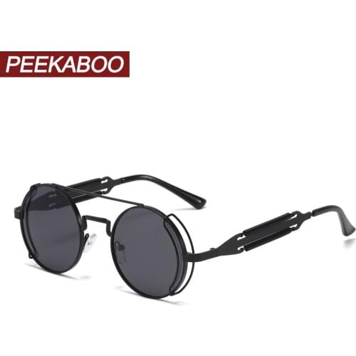 Peekaboo women retro steampunk sunglasses male vintage 2020 black red men sun glasses round metal frame uv400 summer party