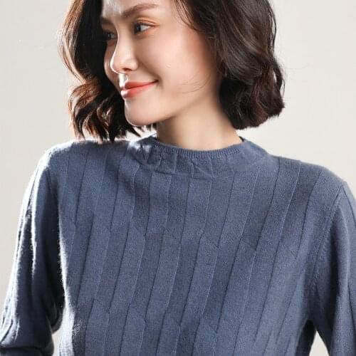 Women Oneck Sweaters 100% Pure Wool Knitted Jumpers 7Colors Winter Autumn Long Sleeve Pullovers Loose Ladies Standard Knitwear