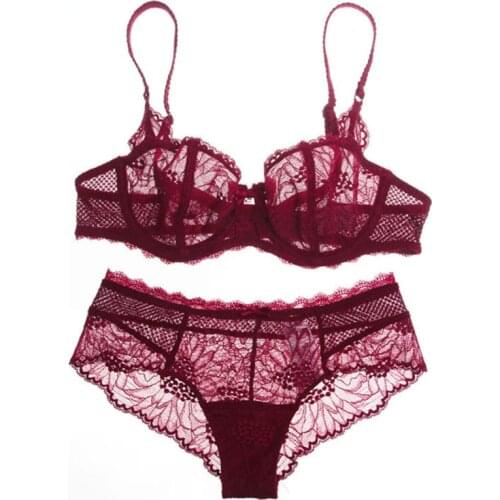 Ultra-thin sexy temptation lace bra set underwear plus size bra small summer thin cup breathable comfortable temptation