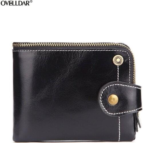 Women Vintage Genuine Leather wallet Coin Purse Female Wallet Money Bag RFID Short Oil Wax Leather Zipper Multifunctional Wallet