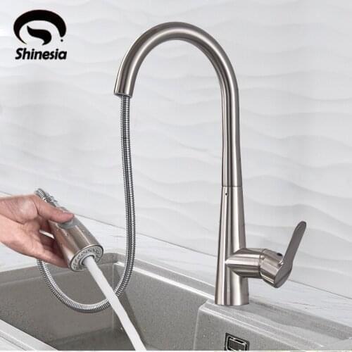 Brushed Nickle Kitchen Faucet Pull Out Sprayer Single Handle Mixer Tap Sink Faucet 360 Rotation Kitchen Faucet Hot & Cold Water