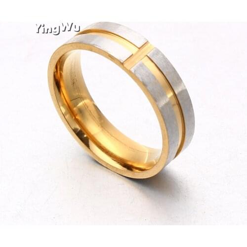 YingWu High Quality Stainless Steel Gold Cross Ring Wedding Band Rings for lovers Size 7-11 Free Ship