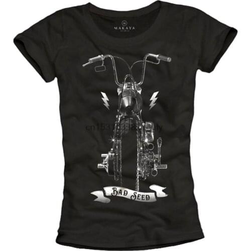 Womens Biker Tshirt Custom Chopper Top Black Motorcycle Clothing Tee Shirt SML