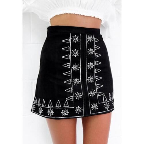 Womens Symmetrical Embroidered Suede Buttock Skirt Early Fall Street Skirt High Waist Pack Hip A Line Skirts Drop Shipping