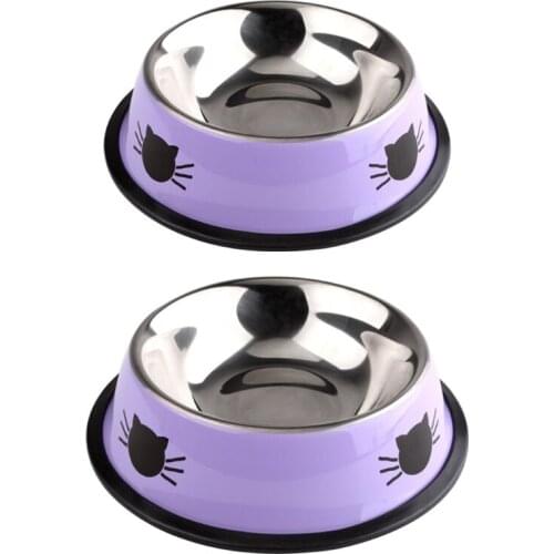 2Pcs Stainless Steel Cat Bowls Food Dish Shallow Cat Neater Feeder Metal Foods Water Dishes Small Cats Feeding Pet Supplies