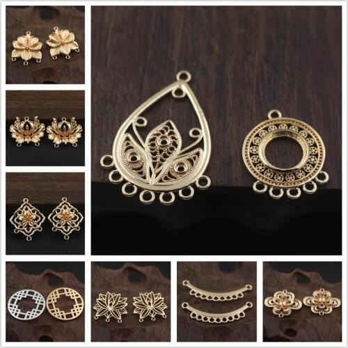 20pcs Brass Casted Leaves Branch Circle Pendant Connectors Lotus Flower Charms Tassel Earrings Supplies DIY Jewelry Accessories