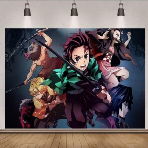 2021 Anime Demon Slayer Kimetsu No Yaiba Blade Photography Backgrounds Birthday Party Backdrop Photo Studio Poster Custom Banner