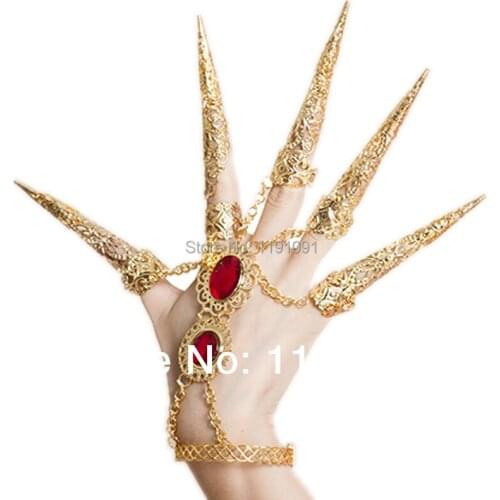 2021 Belly dance finger sets indian dance red diamond finger gold long finger dance