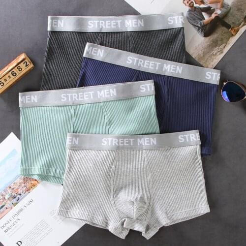 4Pcs Mens Fashion Breathable Cotton Sexy Male Panties Boxer Men Underwear Solid Color comfortable Man Shorts Underpants