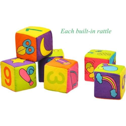 6Pcs/Set Cloth Building Blocks New Infant Baby Cloth Doll Soft Rattle early Educational Baby Toy Soft Plush Set Cube