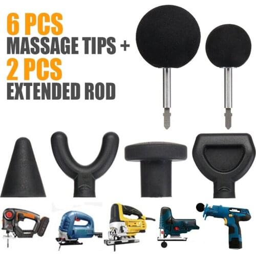 6pcs/set Percussion Massage Tips for Jigsaw Massager Bit Tip Set with 2 Extended Rods