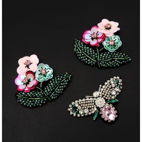 AHYONNIEX 1 Piece Flower Butterfly beads rhinestones patches sew on beading applique clothes shoes bags decoration patch DIY