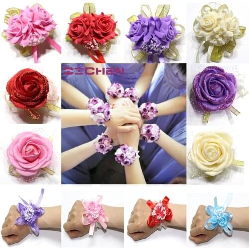 Free Shipping 2017 New Arrival 20 Colors Bride Groom Wedding Corsages and Boutonnieres Rose Wrist Flower