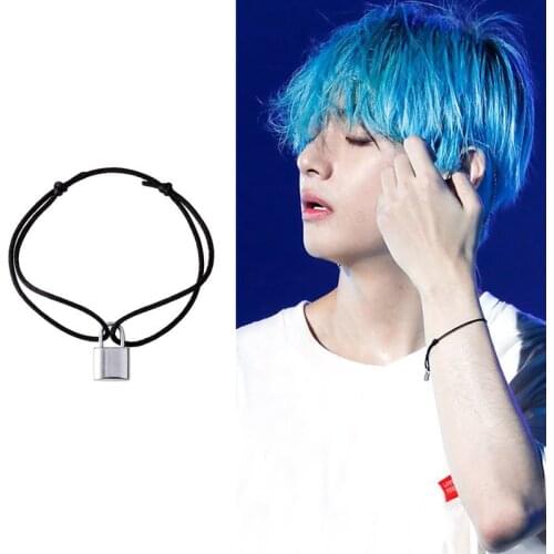 KPOP Bangtan Boys Bracelet Men Women Fashion Punk Lock Pendant Black Rope Chain Bracelet Couple Friends Bangle Bracelet Jewelry