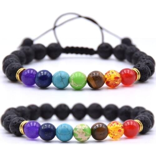 7 Chakra Lava Rock Bracelets For Men Women Essential Oils Diffuser Natural Stone Beads Chain Fashion Handmade Charms Jewelry