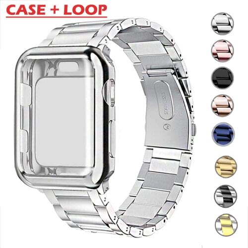 Watch Case+Strap For iWatch Band 38mm 42mm Stainless Steel Metal Bracelet For Apple Watch 44mm 40mm SE Series 6 5 4 Cover Band