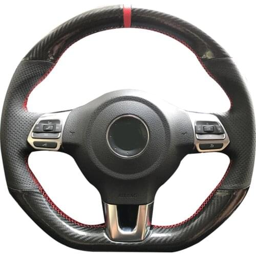 For Volkswagen Golf 6 GTI MK6 Polo GTI Scirocco R Carbon Fiber&Hole Leather Steering Wheel Hand Sewing Wrap Cover car accessor