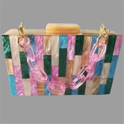 Colorful Striped Many Pearl Color Acrylic Clasp Women Shoulder Totes Handbag Female Flap Evening Purse Wallet Party Evneing Bag