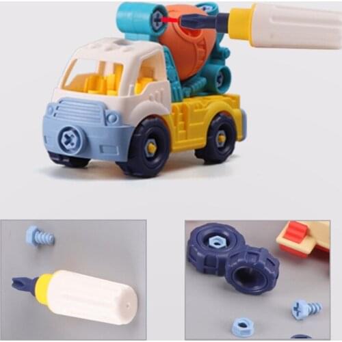 Children DIY Assembly Car Engineering Building Block Educational Toys 360°Rotation Vehicle, Anti-collision Design