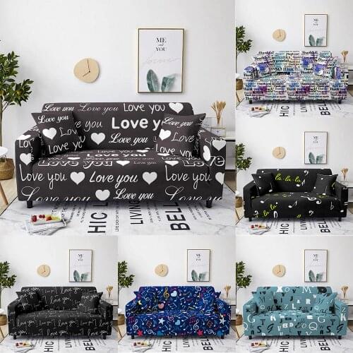Letter Print Elastic Sofa Cover for Living Room Corner Sofa Slipcovers Tight Wrap All-inclusive Couch Cover Furniture Protector