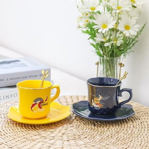 China Gold Rim Porcelain Ceramic Mug Soy Milk Breakfast Condensed Coffee Tea Cup And Saucer Sets Gold Spoon Mugs Milk Cup