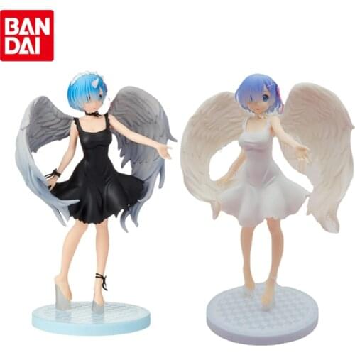 Bandai Genuine Re: Life In A Different World From Zero Rem Angel Kawaii Anime Action Figures Collectible Model Ornaments Toys