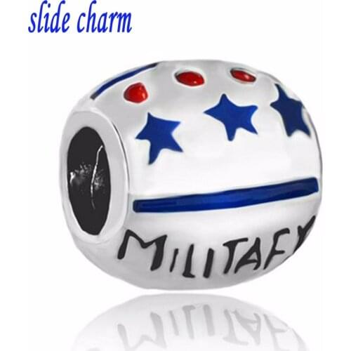 Slide charm Free shipping American Flag beads fit Pandora charm bracelet hand jewelry accessories