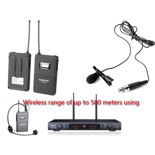Hot Sale Two Lapel microphone OR Two Headset Microphone Long range 500m UHF wireless microphone X7PP Color black 200 channels