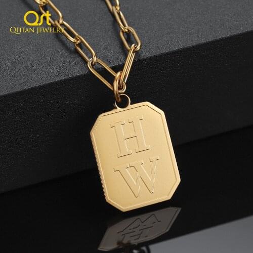 Personalized Necklace Square Card Custom Nameplate Stainless Steel Jewelry Initial Letter Necklaces For Men/Women Gift