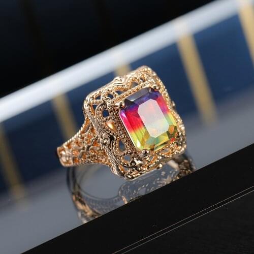 Gorgeous Square Colorful Stone Women Finger Rings for Wedding Party Gold Color Noble Accessories Elegant Female Trendy Jewelry