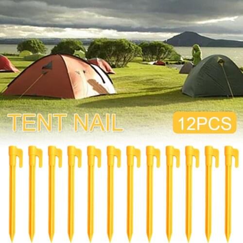12pcs Camping Tools Plastic Tent Pegs Nails Sand Ground Stakes Outdoor Camping Tents Awning Yellow Tent Tool Accessories