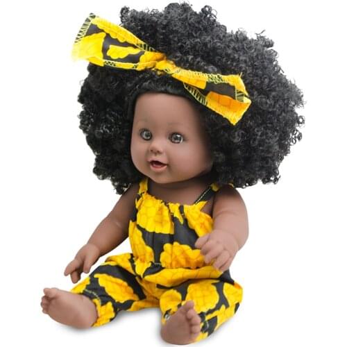 30cm Afica Baby Doll Toys Soft Silicone Reborn Baby Realistic Vinyl Doll Black Reborn Girl Babies Dolls with Fashion Clothes