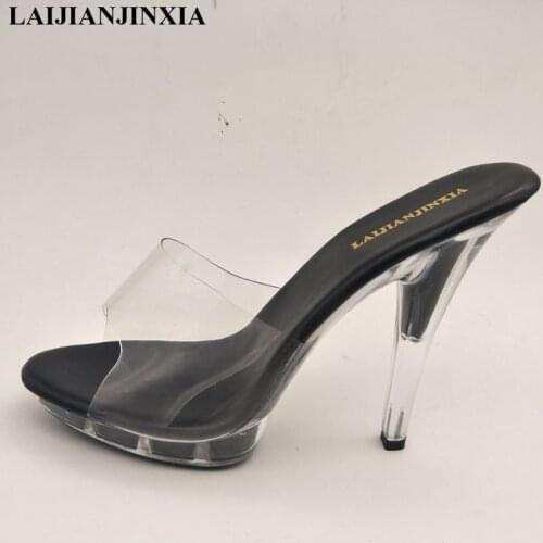 LAIJIANJINXIA New Fashion Slides Crystal Shoes13CM High Heel Platform Womens Shoes Fish Mouth Sexy Elegant Women Slippers