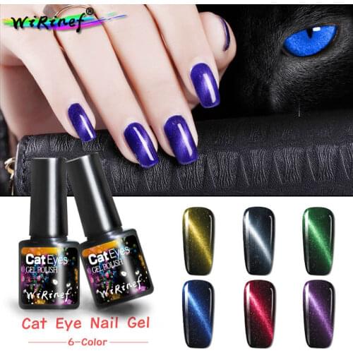 WiRinef 6 Colors Magnetic Cat Eye Top Coat Soak Off Led Nail UV/LED Long Lasting Soak off Gel Polish Art Nail
