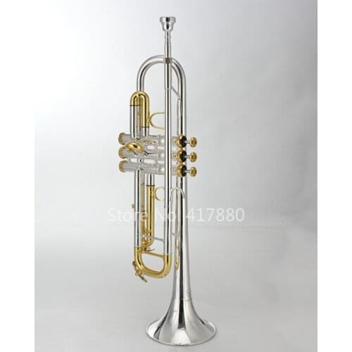 MARGEWATE Bb Trumpet Brass Silver Plated Body Gold Lacquer Key B Flat Musicla Instrument New Trumpet with Mouthpiece Case