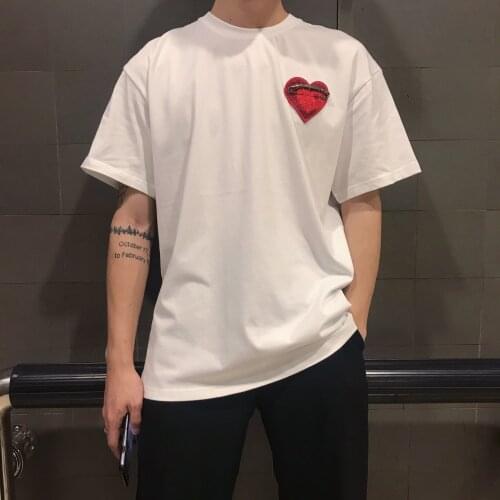 Palm Angels short-sleeved pin red love T-shirt casual men and women couple half-sleeved top