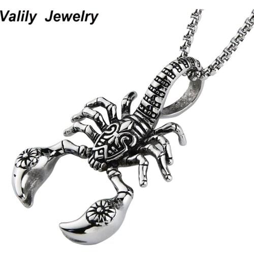Valily Mens Silver Black Scorpion Pendant Necklace Stainless Steel Punk Statement Necklace For Men jewelry,23" Chain