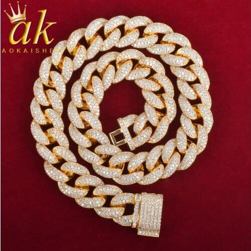 Mens 18mm Heavy Miami Cuban Link Necklace Choker Iced AAA Zircon Hip hop Rock Jewelry Gold Color Chain 18" 20"