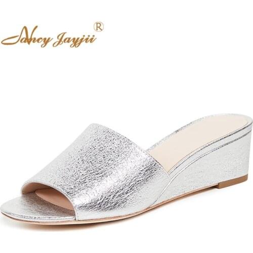 Nancyjayjii Women shoes Adult Slippers Black/Silver Solid Wedges High heel Indoor Summer Basic Casual Fashion Leisure Classic