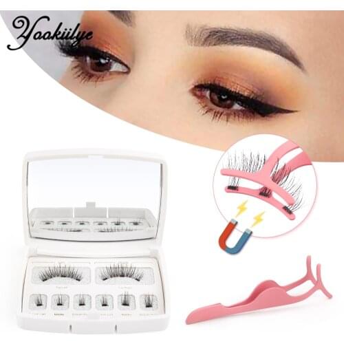 Mink False Eyelashes Magnetic Eyelashes Individual False Eyelashes with Extension Tweezers Mirror 3D Thick Curled Eyelashes