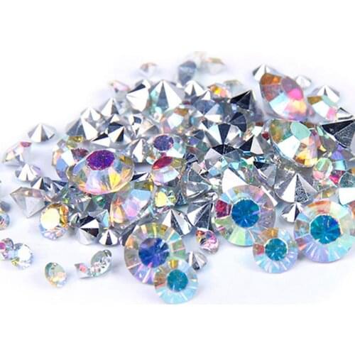 Wholesale Crystal AB Color Resin Rhinestones Glue On Beads PointBack Many Sizes Diamonds Nail Art Wedding Dress Decoration DIY