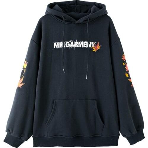 Autumn black print lady hooded sweatshirt cotton long sleeve pullover hoodies casual fashion teen girls tops