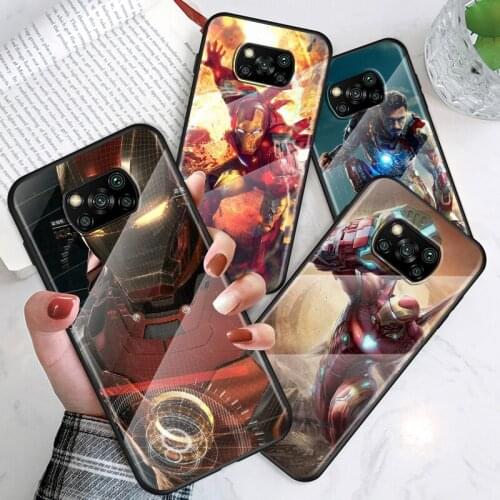 Marvel Iron Man For Xiaomi POCO F3 F2 X3 NFC X2 M2 Pro Tempered Glass Hot New Shell Luxury Cover Phone Case