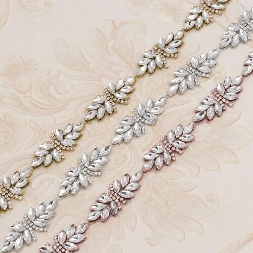 YANSTAR 5 Yards Bridal Gown Belt Rhinestone Appliques Trim For Wedding Dress Belts Rose Gold Crystal Accessory YS897