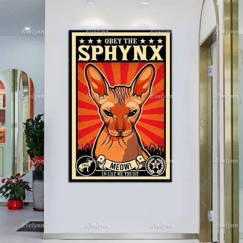 Obey The Sphynx Retro Poster, Sphynx Art Canvas, Cat Lover Gift, Pet Wall Art, Funny Kitty Print, Wall Art, Home Decor Gift