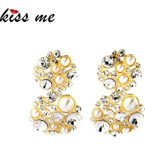 Valentines Day Romantic Dress Accessories New Gold Color Inlay Imitaiton Pearls Drop Earrings Factory Wholesale