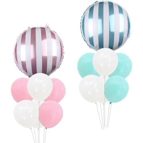 Pink Blue Balloon Bouquet Macaron Striped Candy Air Balloon Inflatable Helium Balloons Baby Shower Birthdays Parties Decorations