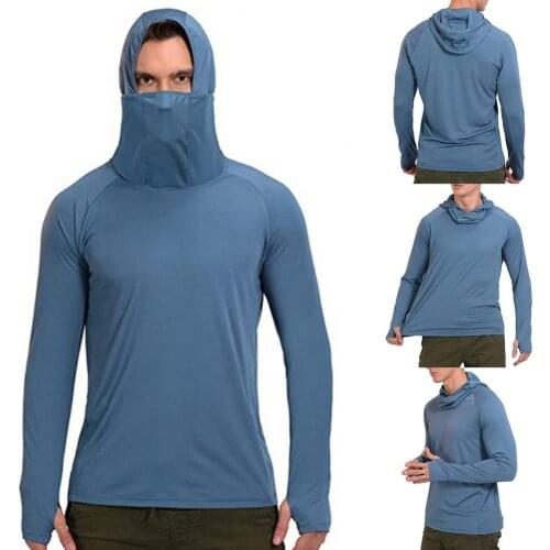 Fishing Shirt Hooded Men Thin Lightweight Stretchy Thumb Hole Top for Outdoor Hiking Climbing Cycling breathable fishing shirt
