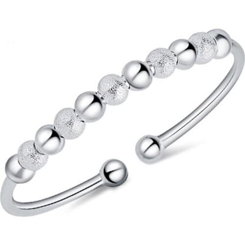Silver Lucky Beads Bangles Pulseira Open Cuff Bracelets Bangles For Women Jewelry Pulcerasy Brazaletes Mujer